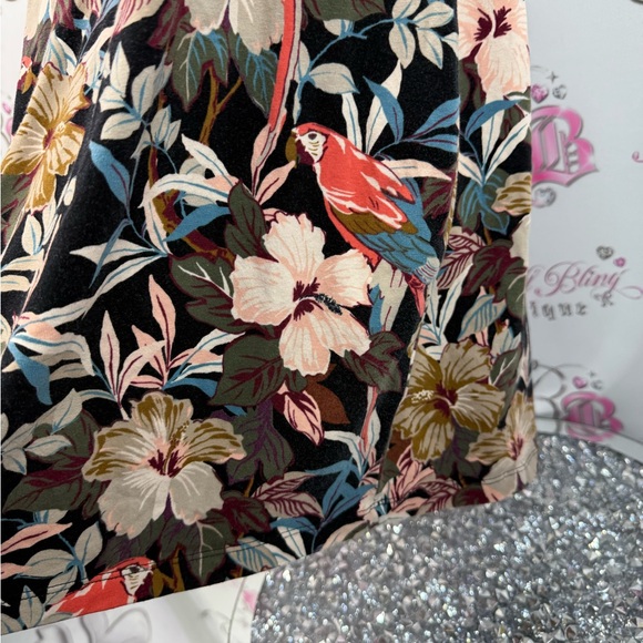 Dynamite dress flowers bird parrot tropical green black Multicolor Floral Dress - Picture 6 of 12